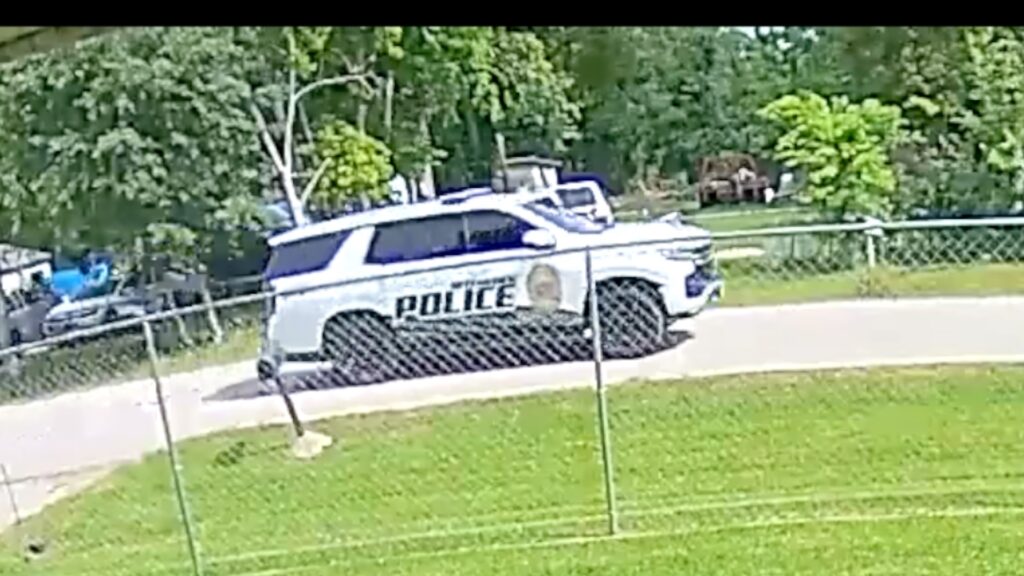 Hitchcock search Texas Killing Fields police vehicle at active investigation scene. 