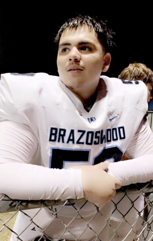 John Gabriel Mendoza Jr. pictured in a Brazoswood High School football uniform.