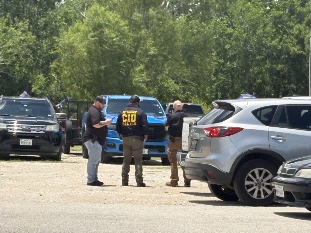 CID investigators gather near Calder Road during the Texas Killing Fields search
