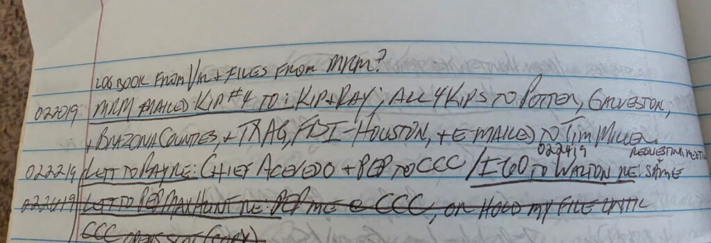 Composite image showing excerpts from Kent McGowen’s handwritten prison journals documenting communications with investigators regarding Roy Alan Stuart.