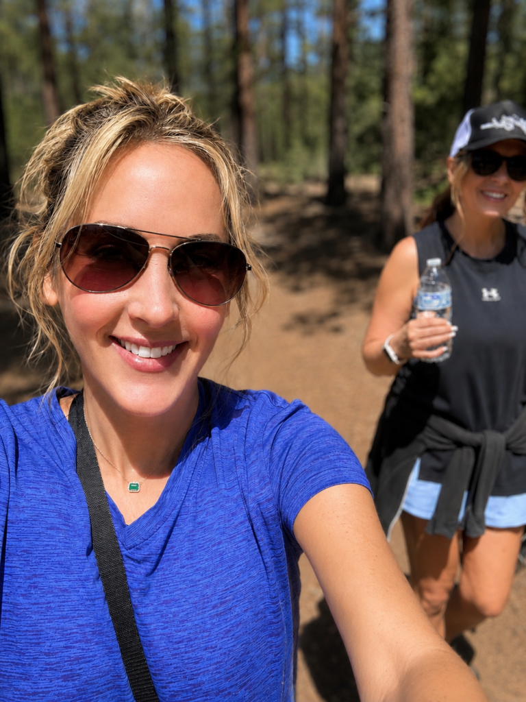 Tammy Rose hiking with a friend before sharing the personal story that inspired her investigative reporting and advocacy for crime victims.