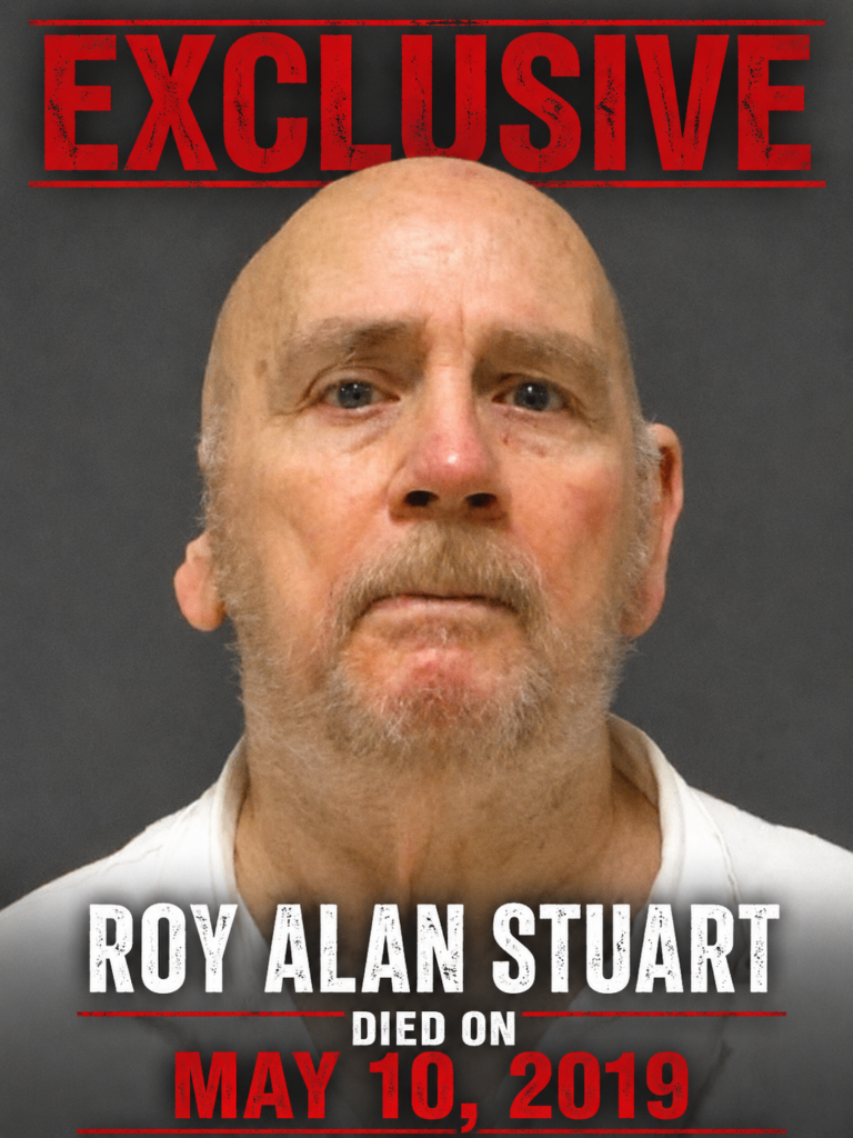 Exclusive graphic featuring Roy Alan Stuart’s mugshot with the text “Roy Alan Stuart” and “Died on May 10, 2019.