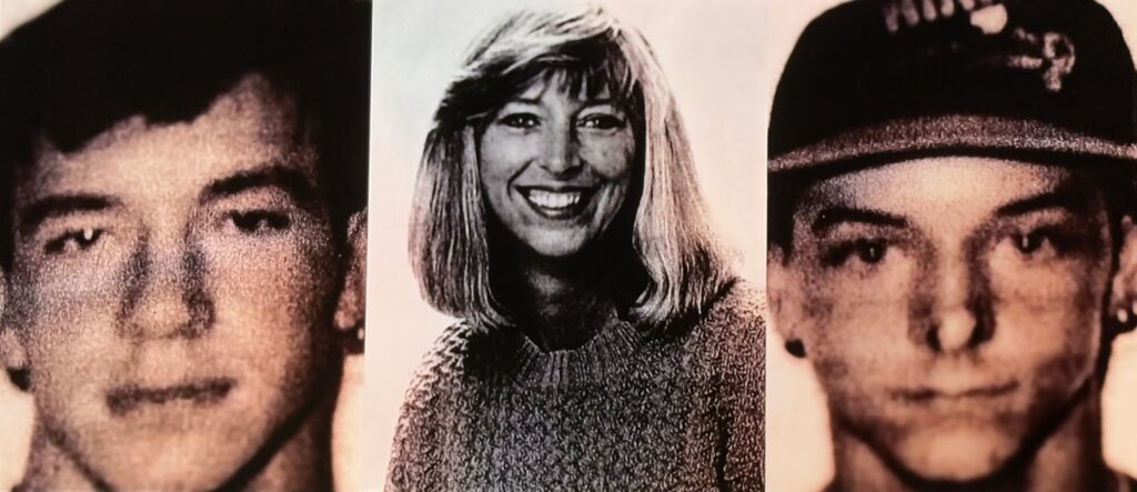 Composite image showing Michael Shaffer (left), Susan White (center), and Jason Aguilar, Linda White’s teenage son (right).