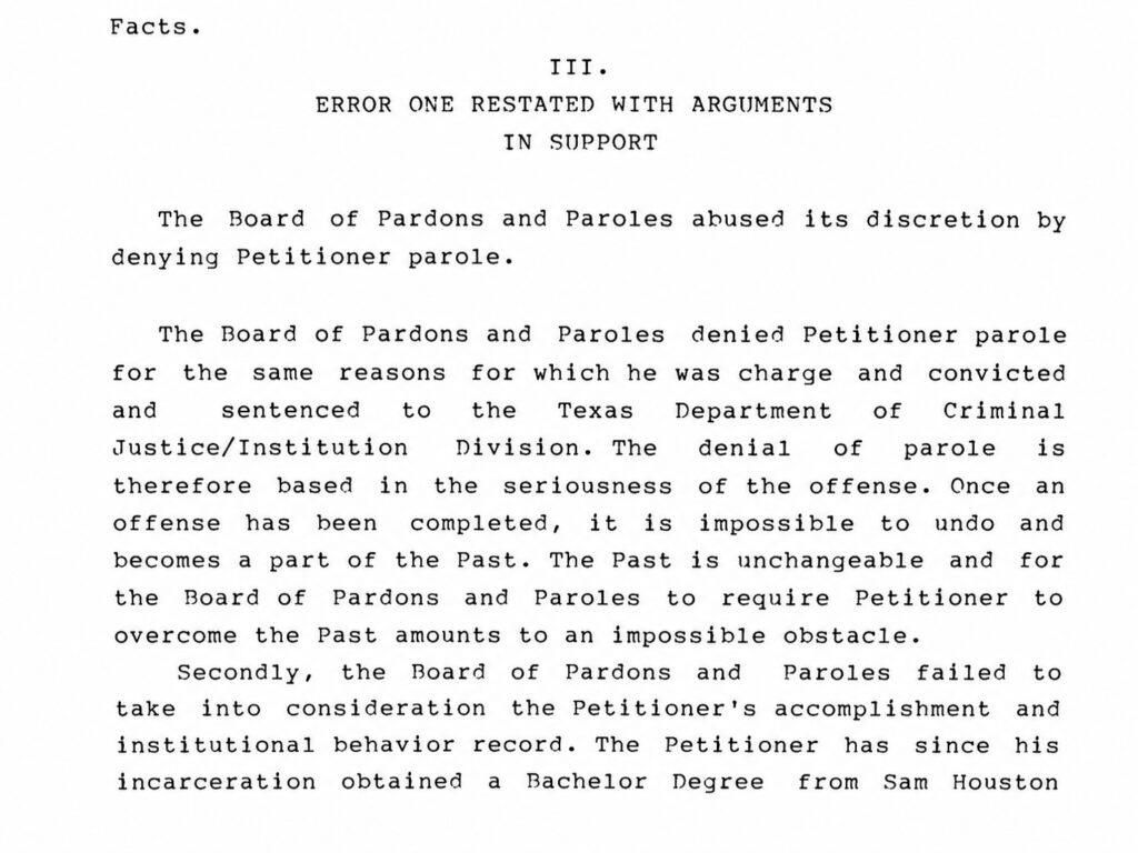 Paul Taylor’s 2007 writ memorandum outlining his parole history and denial