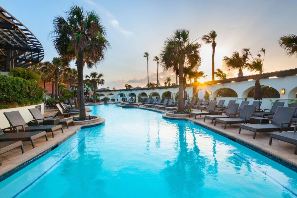 Hotel swimming pool in Galveston, Texas, for travelers visiting Galveston County.