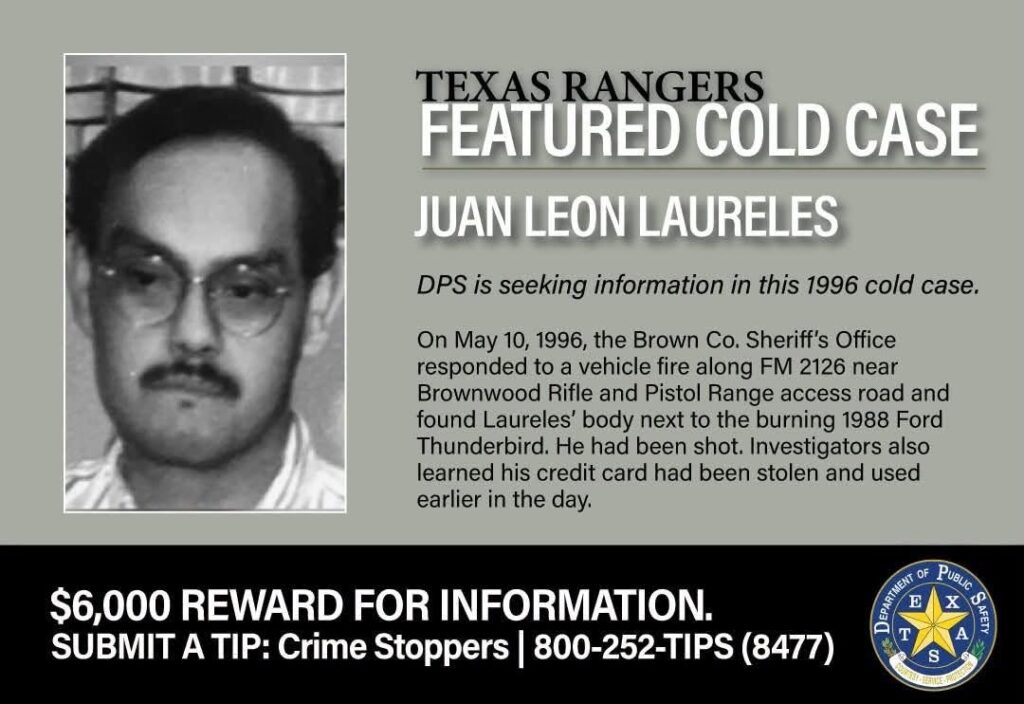 Juan Laureles Texas Rangers featured cold case poster for his 1996 Brown County murder