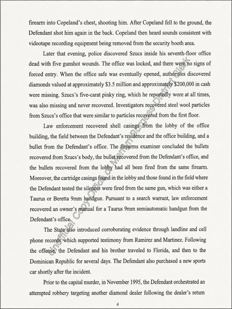 Harris County court filing detailing ballistics evidence, missing diamonds and cash in the Reinaldo Dennes capital murder case