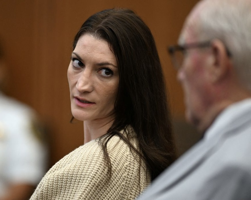 Lindsay Clancy looks toward the courtroom during her Massachusetts murder trial.