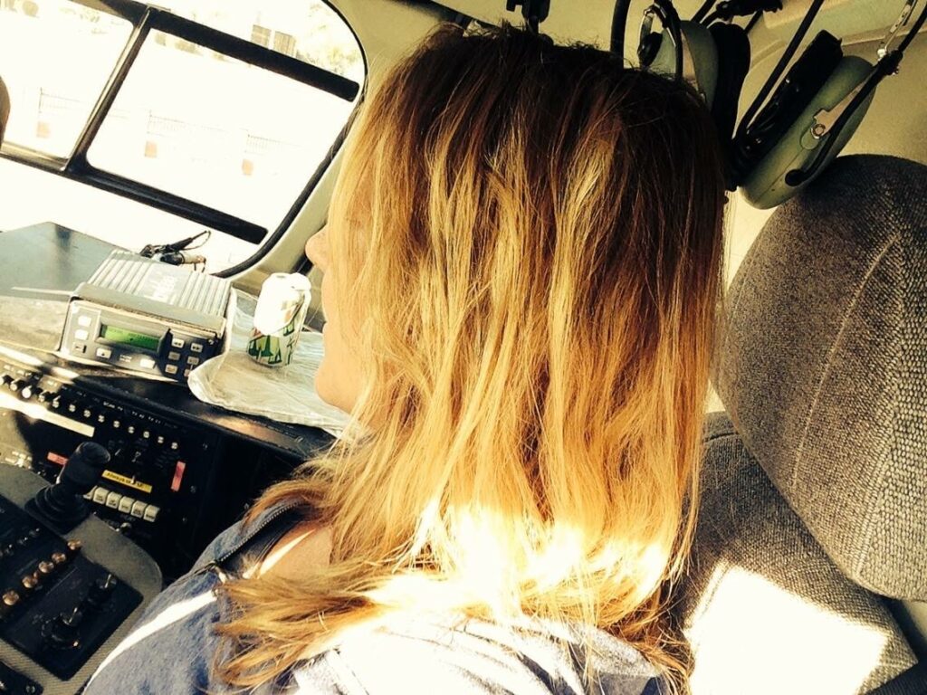 Investigative Reporter Tammy Rose aboard a news helicopter while working for KPNX in Phoenix.

