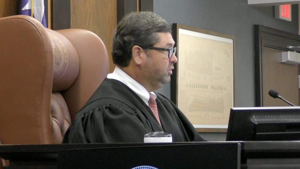 Judge Jeff Jones presides over the James Elmore Jr. trial in Galveston County’s 122nd District Court.