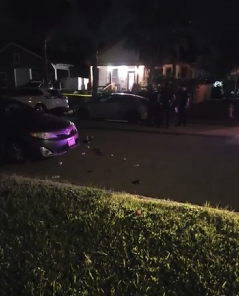 Police vehicles at night during the investigation into Patrick Wright’s killing in Galveston