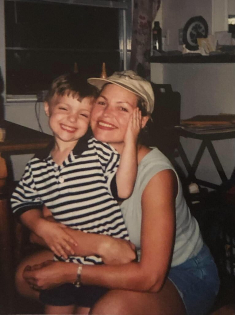 Kim Lain with her son Patrick Wright when he was a child