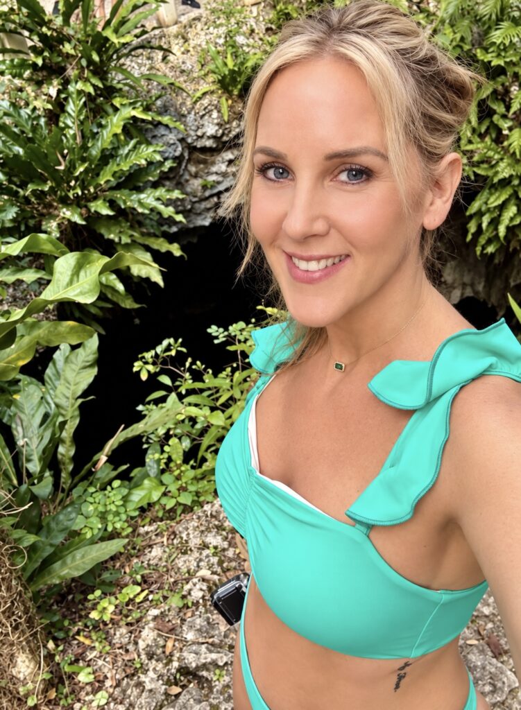 Investigative Reporter Tammy Rose visiting a tropical cenote in Mexico, where she jumped into the water and later became ill.