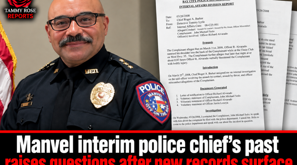 Manvel interim Police Chief Rick Alvarado pictured alongside a 2008 Bay City Police Department internal affairs report.